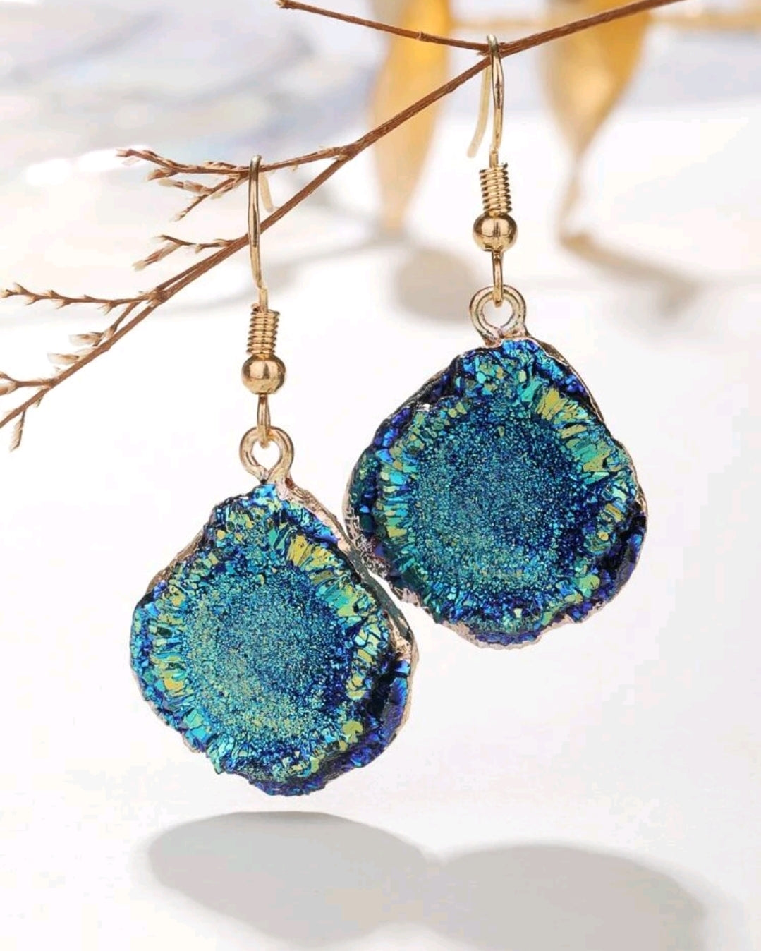 Aqua Blue Geode Earrings